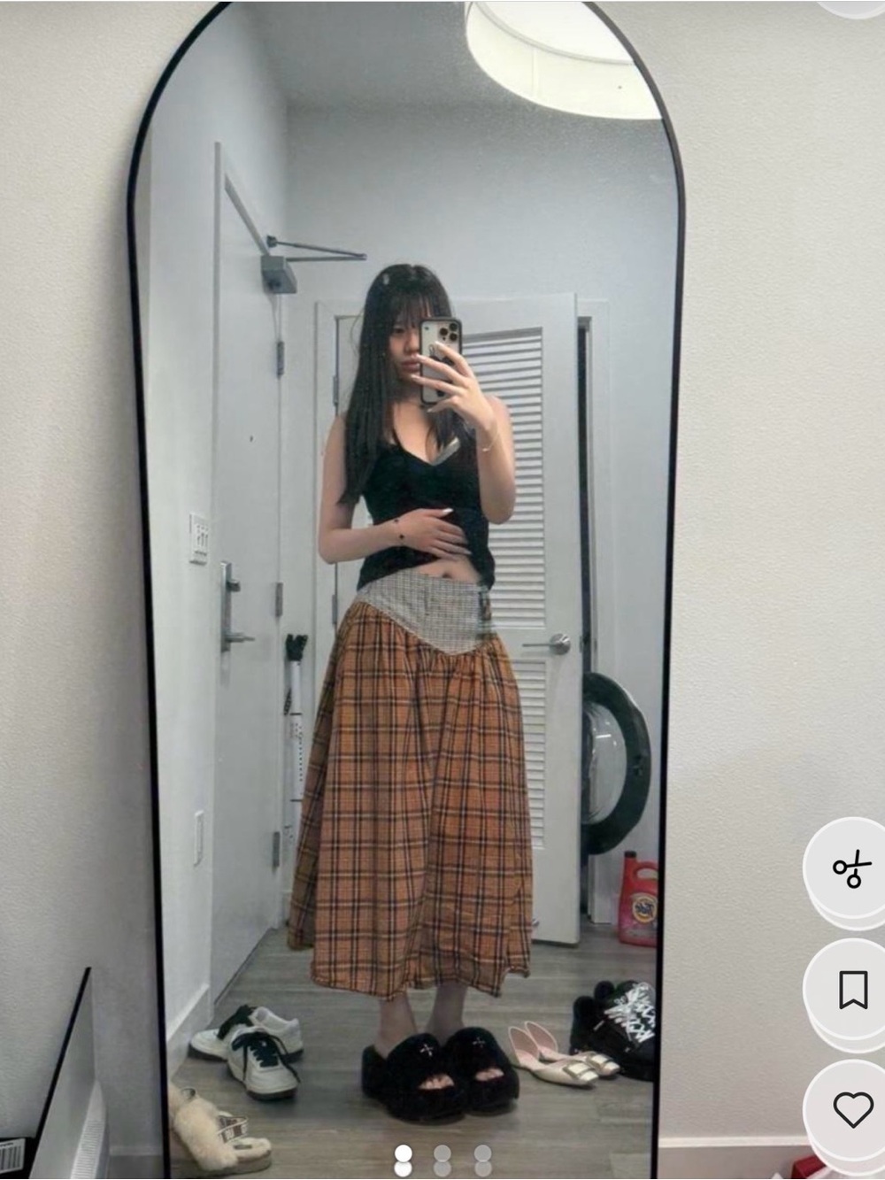 Vintage Brown Plaid Maxi Skirt with Asymmetric Waist Panel